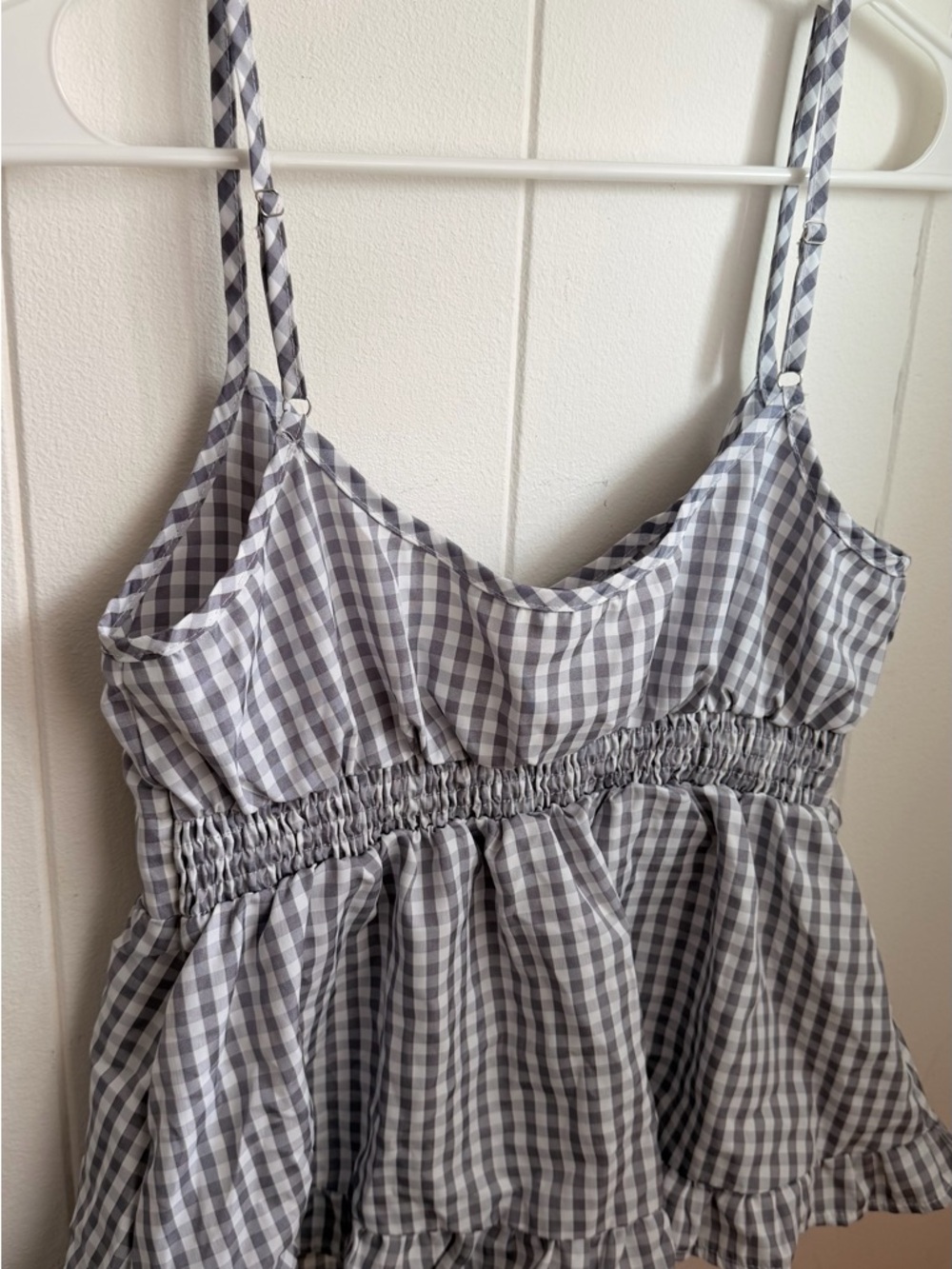 SHEIN Gray Gingham Ruffle-Hem Tank Top - Picture 6 of 11